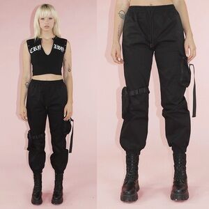 crybaby- Black Cargo Pants Utility Joggers Detachable Pockets Size XL